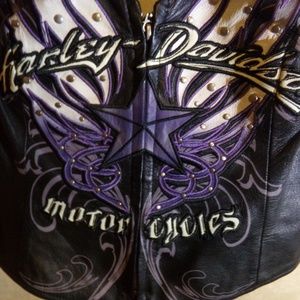 Harley Davidson Ladies Leather Vest Black Purple